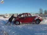 A VW beatle, 2 girls and a lot of snow